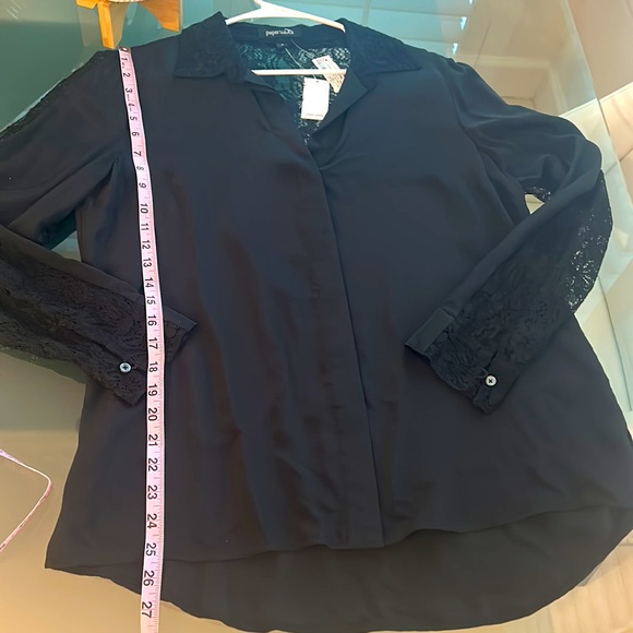 Paperwhite Black Flowy Silk Collared Blouse Sz 12 NWT Lace Chic NEW - Picture 10 of 16